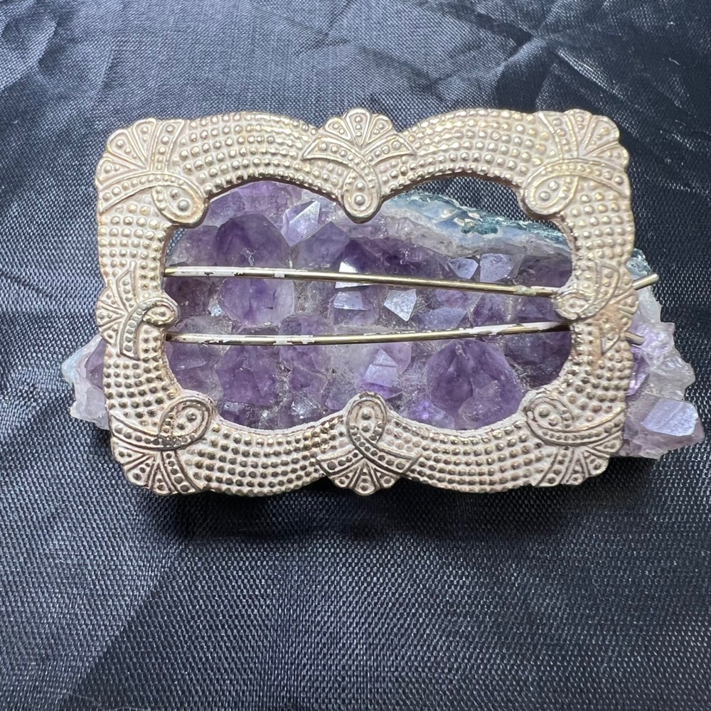 Vintage Silver Tone Ornate Repousse Sash Buckle Victorian Style Slide 2in